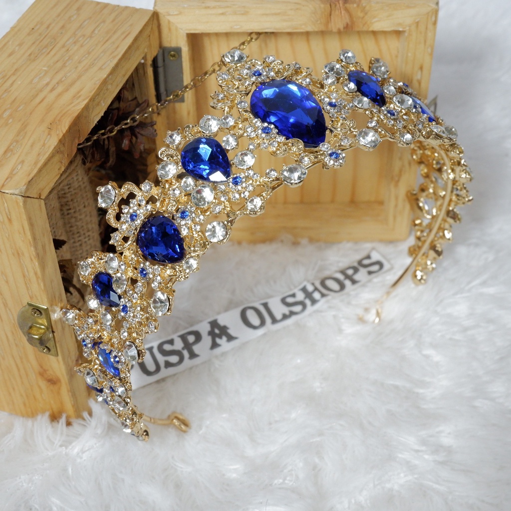 mahkota tiara dueches rhine stone blue