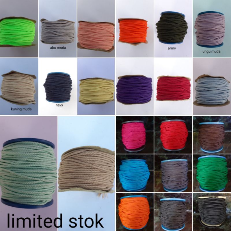 Tali Prusik polos 2mm 3mm gelang Strap Masker Kalung 2 mm 3 mm tali tenda tali fly sheet flysheet