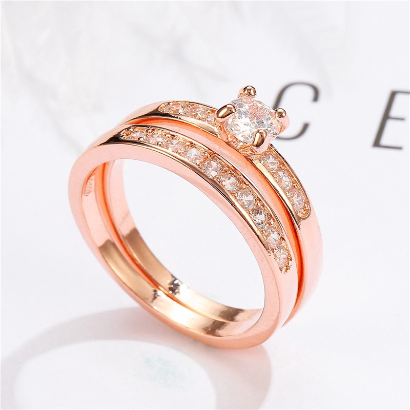 Korea Fashion Style Bertatahkan Zircon Cincin Rose Emas