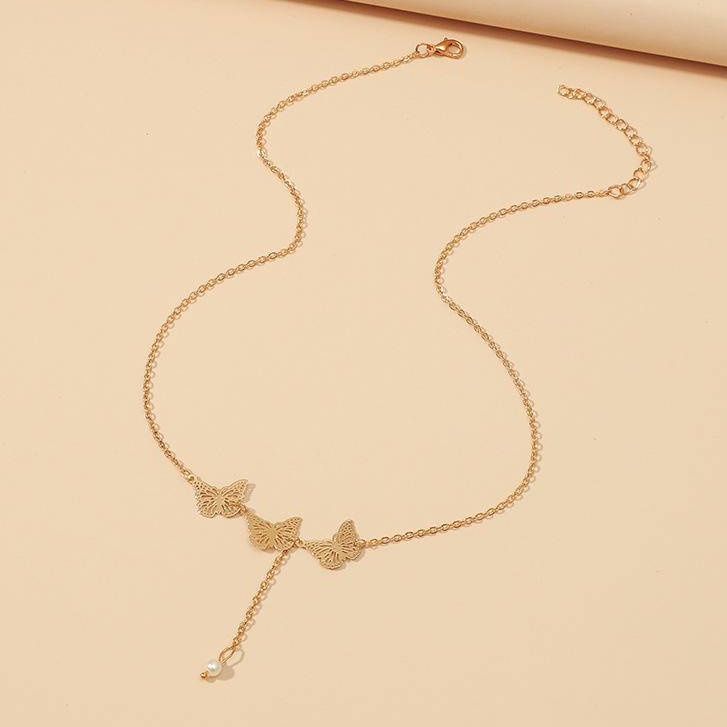 Kalung Choker Rantai Klavikula Desain Kupu-Kupu Lapis Emas Bahan Logam Untuk Wanita