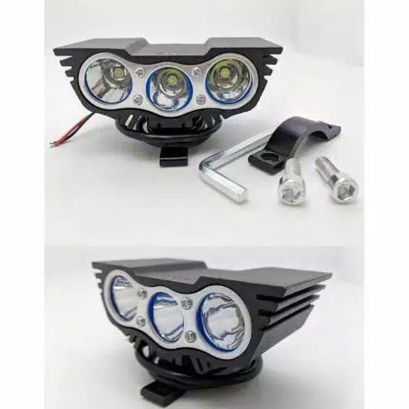 Lampu LED Tembak Sorot OWL 3 Mata Ultrafire Putih Kuning Bar Cree Motor Mobil Flash Kedip 24 Volt Truk Bus Tronton Fuso Canter CWL Lightbar Work Light Offroad Rx King