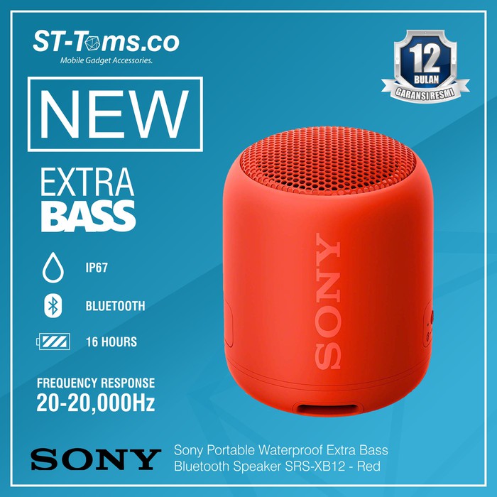 Sony SRS- XB12 / XB 12 Extra Bass Portable Bluetooth Speaker - Red