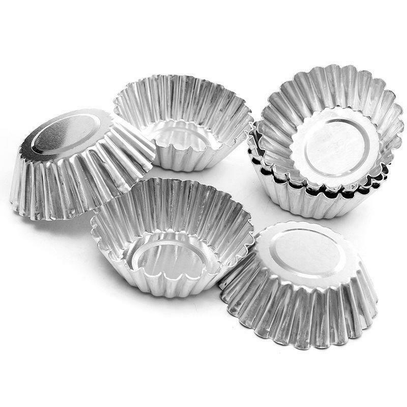 10pcs Cetakan Cupcake Muffin Egg Tart Bentuk Bunga Bahan Aluminum Alloy Anti Lengket Reusable