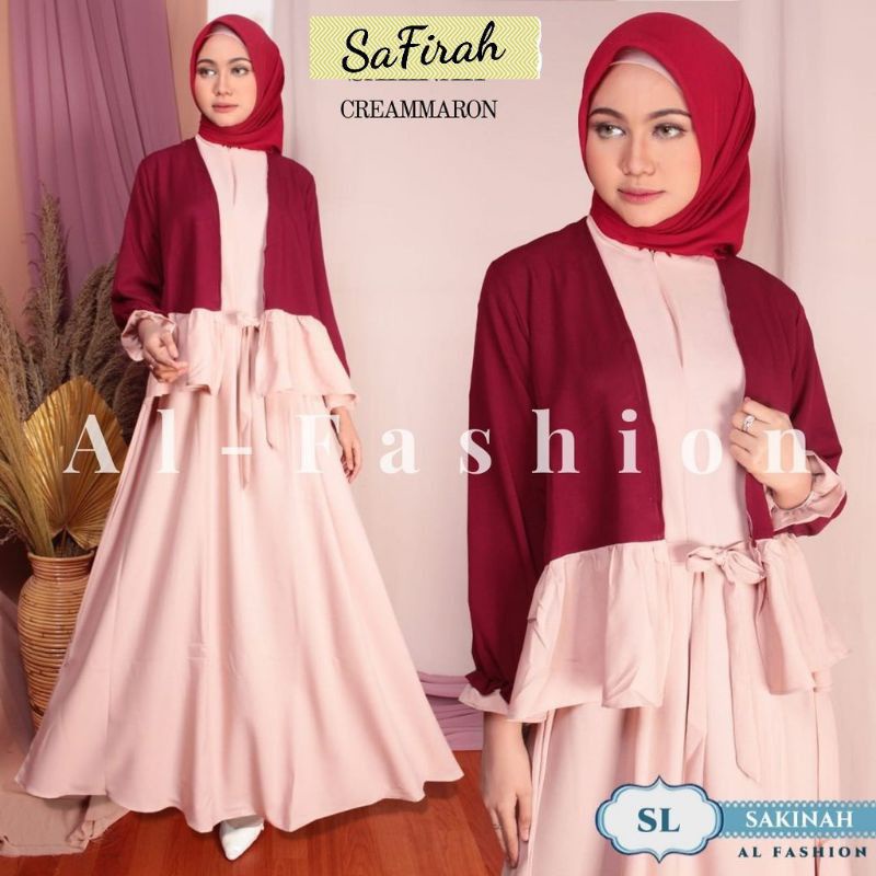 Baju Dress Gamis Wanita Muslim SAFIRAH Busui Busui + Plus Iner Rangkapan Kardigan Cardi Jumbo XL LD1