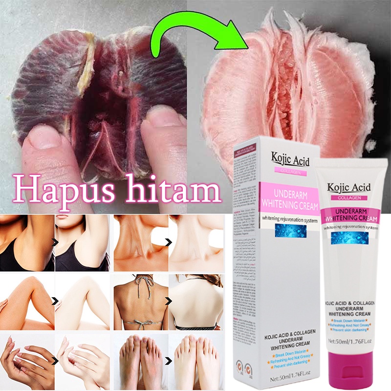 Whitening Cream 50ml Krim pemutih ketiak bagian pribadi Lotion pemutih tubuh Menghilangkan hitam tubuh Memutihkan dan mencerahkan kulit Ekstrak tumbuhan alami Pelembab dan wewangian tahan lama, kulit halus