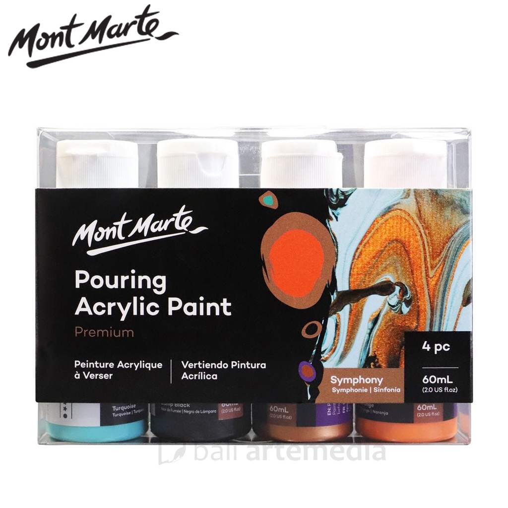 Mont Marte Pouring Acrylic Paint Set Premium 4pc x 60ml (2oz) - Symphony