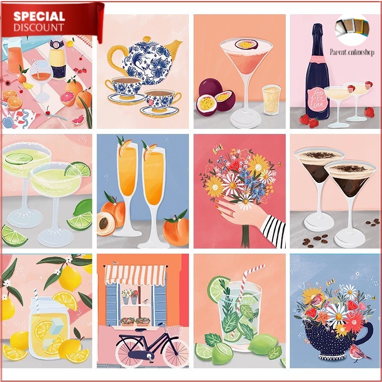 Hiasan dinding  dekorasi kecil ilustrasi lukisan minuman kafe girly pastel   rumah  kayu MDF