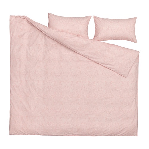 JATTEVALLMO Sarung duvet 240x220 cm dan 2 sarung bantal 50x80 cm, merah muda terang putih