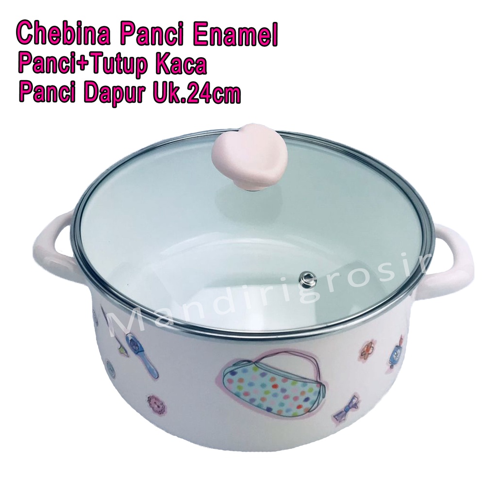 Panci+Tutup Kaca *Chebina Panci Enamel * Panci Dapur * 24cm