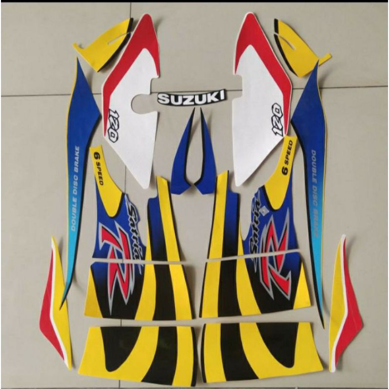 striping sticker satria lumba biru kuning