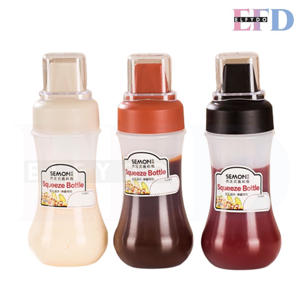 ELFYDO HL0357 Botol Dispenser Saos Cuka Minyak Mayonaise 3 Lubang 280ml Bahan Tebal Perlengkapan Dapur