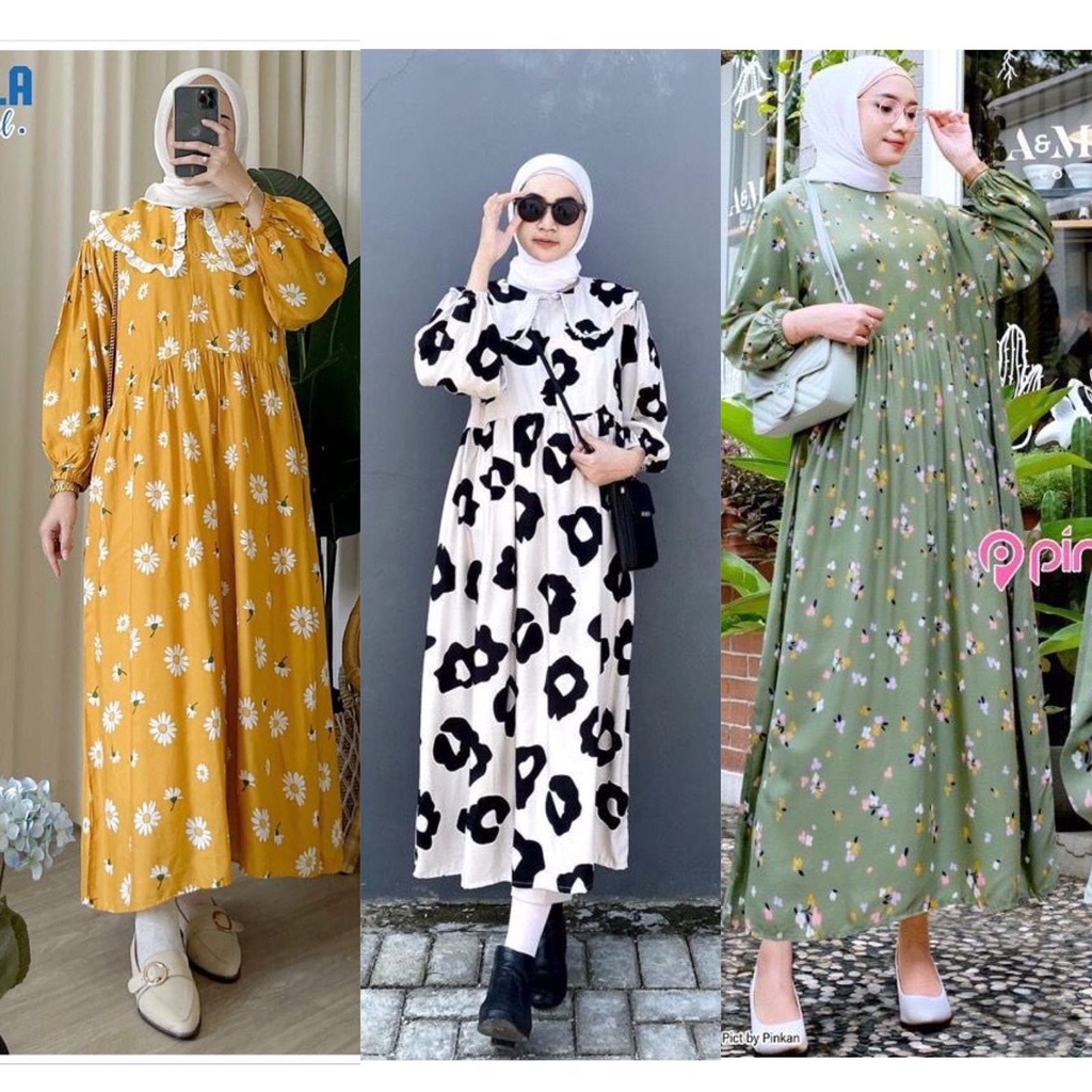 1KG MUAT 4PCS | BINE - SANSO - MOA MIDI DRESS RAYON MOTIF HITS OOTD SELEBGRAM PREMIUM FASHION GROSIR