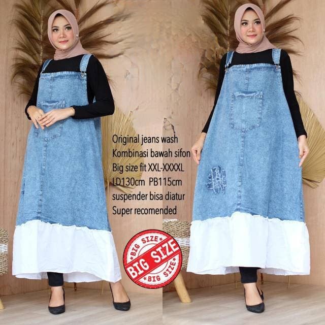 Ht30T2 Baju Rok Overall Jumsuit Kodok Panjang Jeans Levis Tutu Jumbo Big Size Ds2044Fg