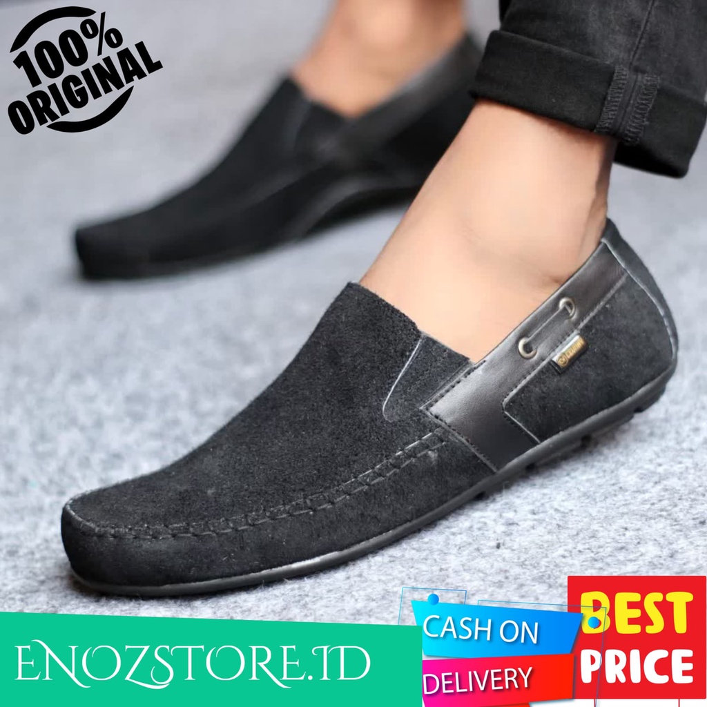 ENOZSTORE Sepatu Original Pria Kulit Suede Asli Slip On Kasual Jalan Santai Slop Casual Cowok Cowo Keren Ringan Kekinian