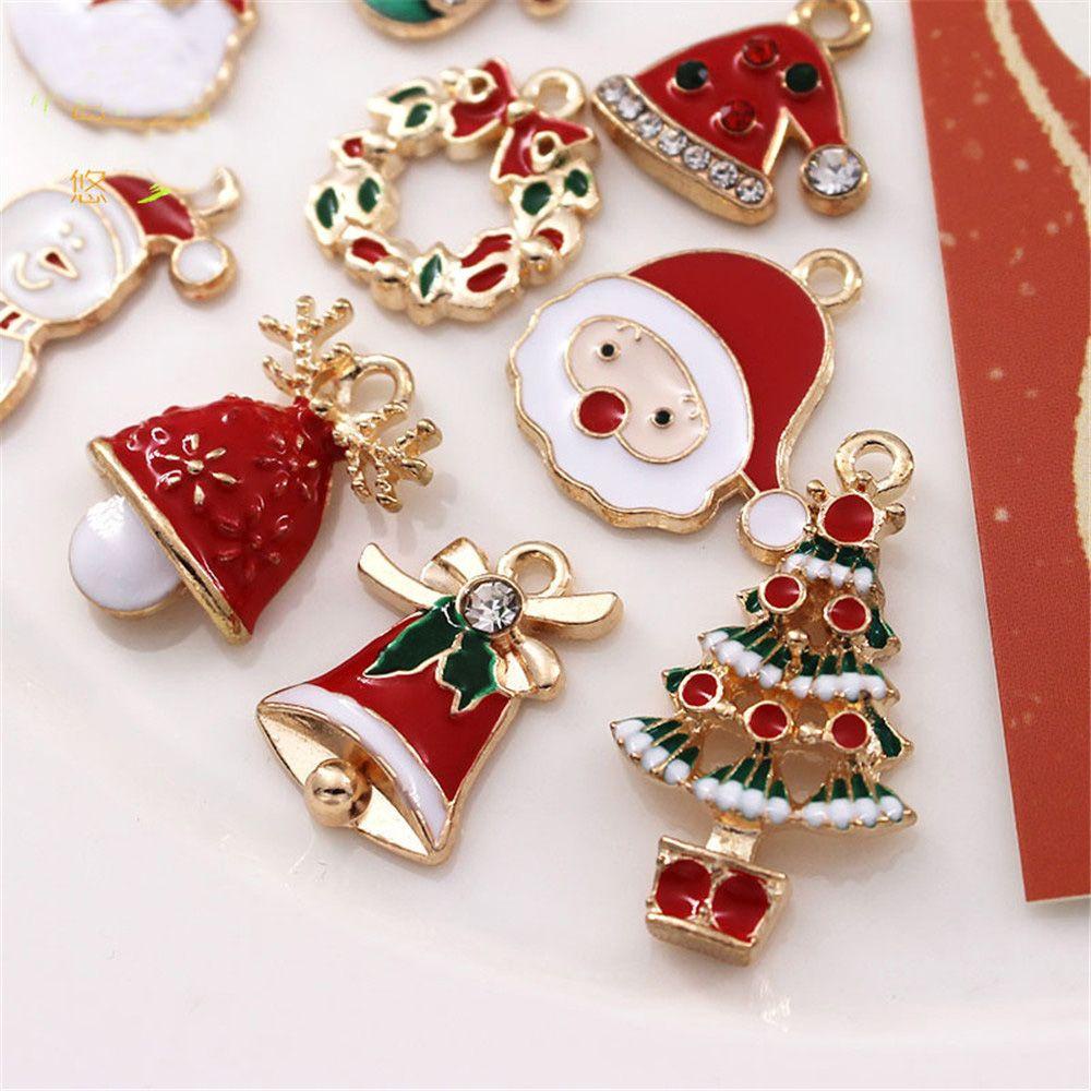 Solighter 10pcs/lot Enamel Charms DIY Handmade Anting Kalung Santa Claus Liontin