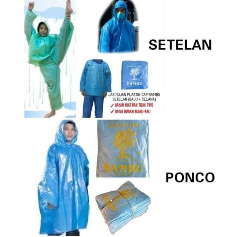 Jas Hujan Plastik tebal Merk WOLFEN / Setelan / Ponco