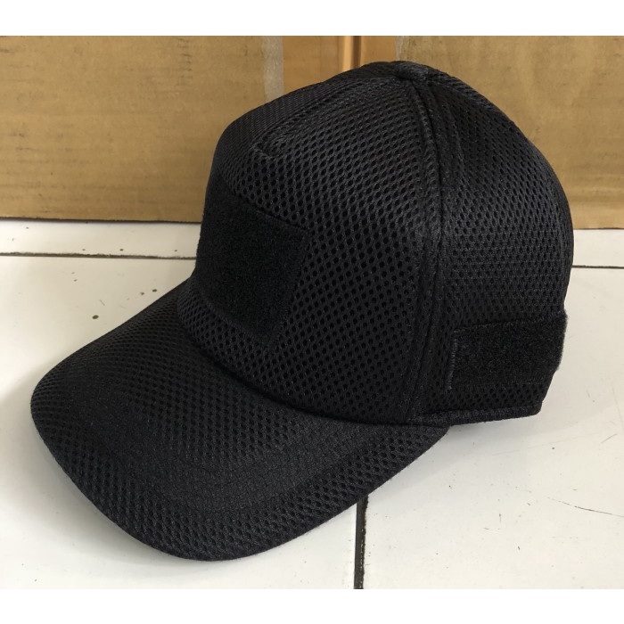 Topi Tactical Hitam Jaring / Topi Velcro Tactical Hitam Polos