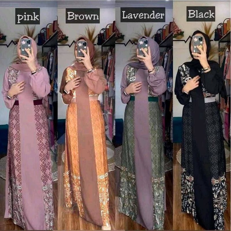 Gamis Maxmara Kombinasi Polos Crepe M/L/XL/XXL Gamis Kondangan Terbaru Ori Dyora