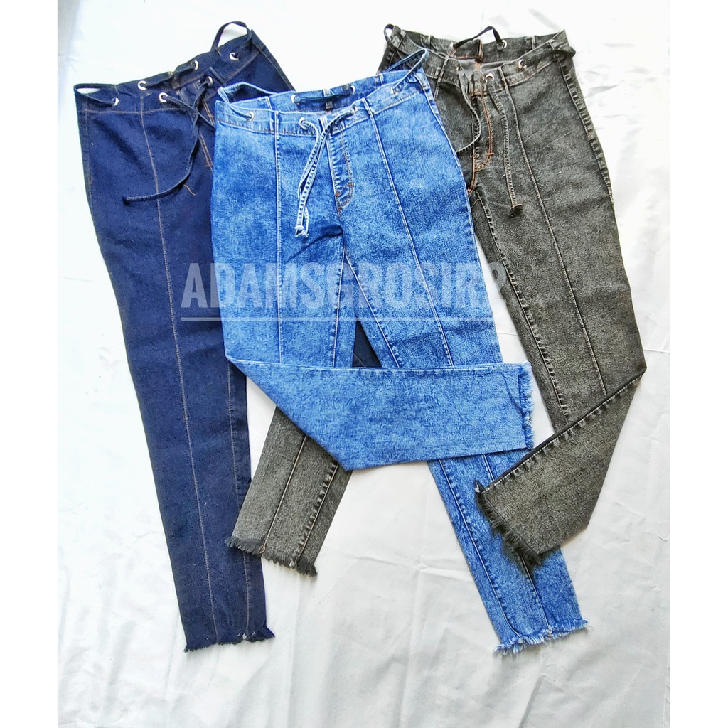 Celana highwaist snow tali rawis || celana HW snow || celana jeans wanita HW tali pinggang