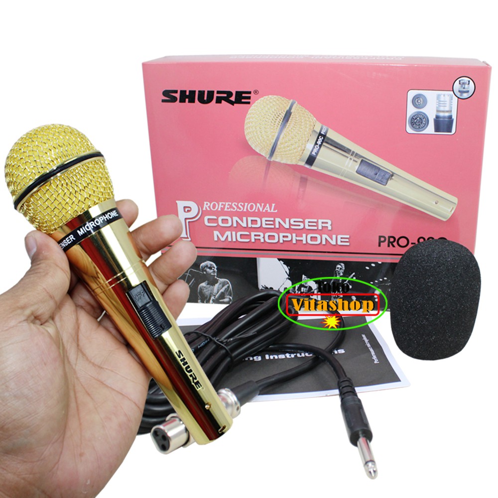 Mic Shure Pro-90C Mikrophone Cable Mikropon Kabel Mik Condenser Gold