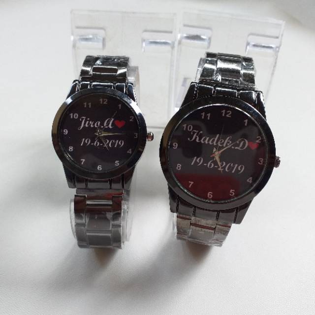 Jam Tangan Custom Rantai Hitam Kaca Datar Elegan