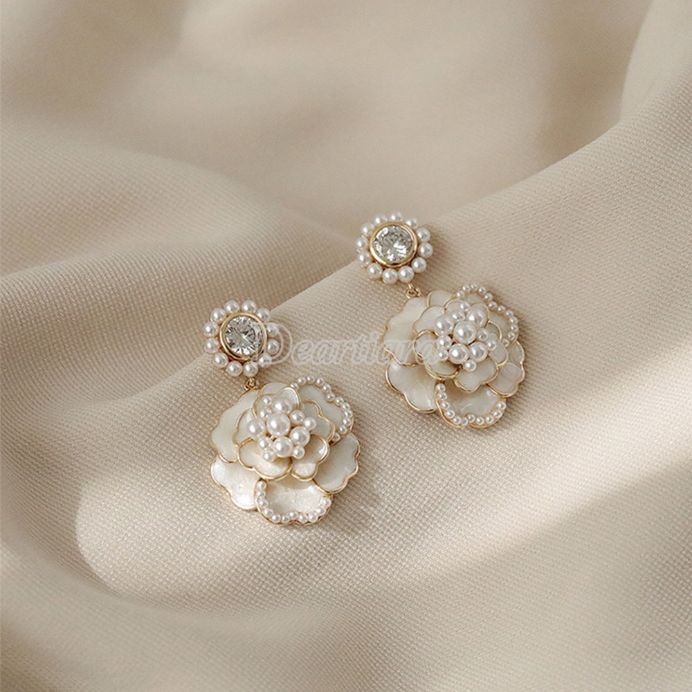 Pearl Camellia Earrings Temperament Earrings Silver Needle Stud Earrings Women