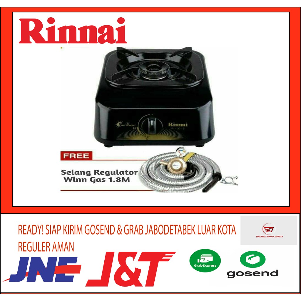 Rinnai RI 301S Kompor Gas 1 Tungku + Selang Gas + Regulator merk WINN GAS