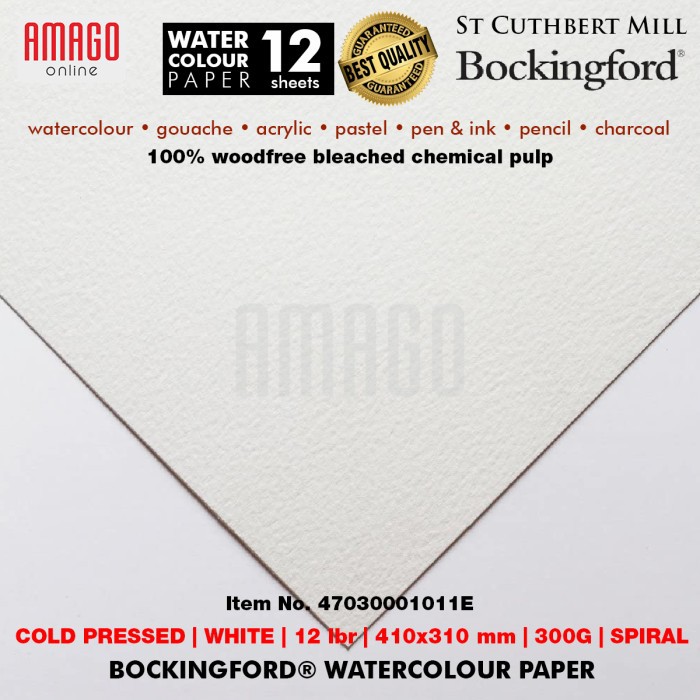 Bockingford Watercolour Paper Cold Pressed - Spiral - 12 lbr - 410x310mm - 300g