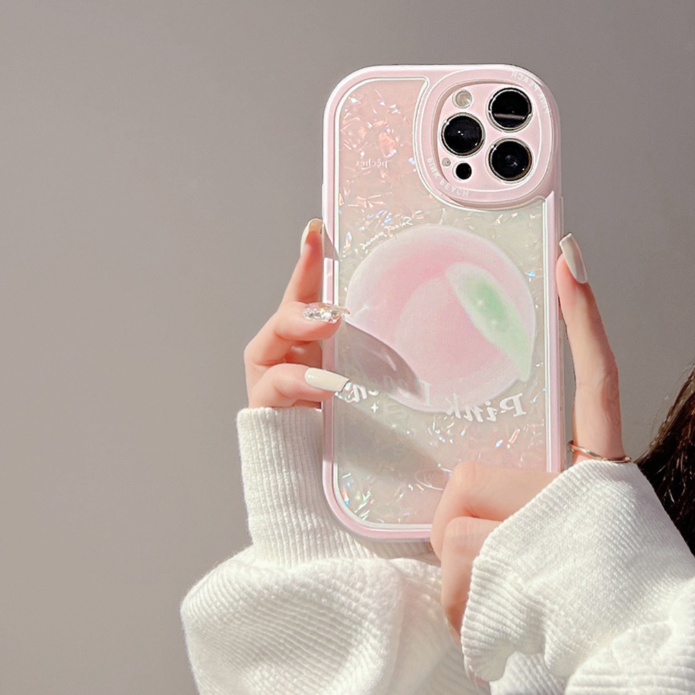 IPHONE Musim Panas Pink Peach Ponsel Cover Motif Kerang Manik-Manik Rantai Case Pelindung Untuk Iphone7 8 PLUS X XR XS 11 12 13 14 Mini PRO MAX SE 2020