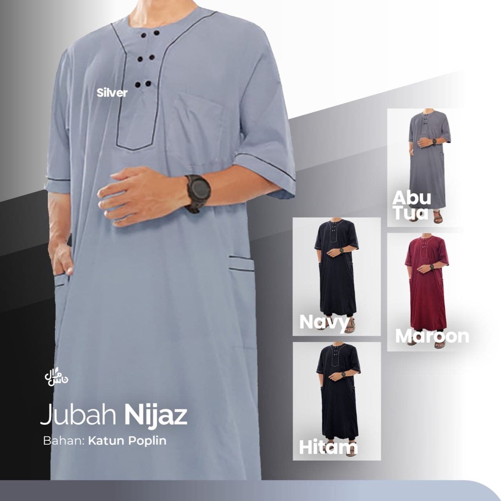 Jubah Pria Dewasa Nijaz Bahan Katun Adem Dan Nyerap Keringat GRATIS PECI RAJUT