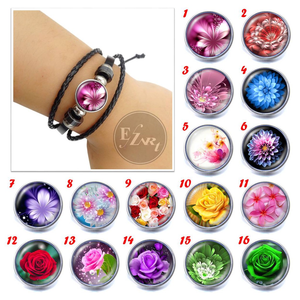 TERBARU! GELANG CUSTOM MOTIF BUNGA CANTIK ELEGAN KULIT KEPANG MULTILAYER