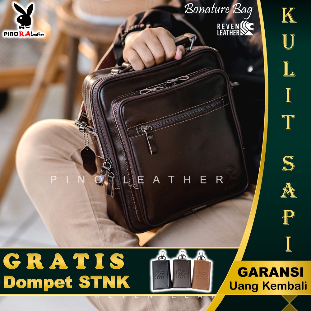 Tas Selempang Kulit Pria Slempang Waistbag Sling Bag Branded Original Kulit Sapi Asli Premium  Reven