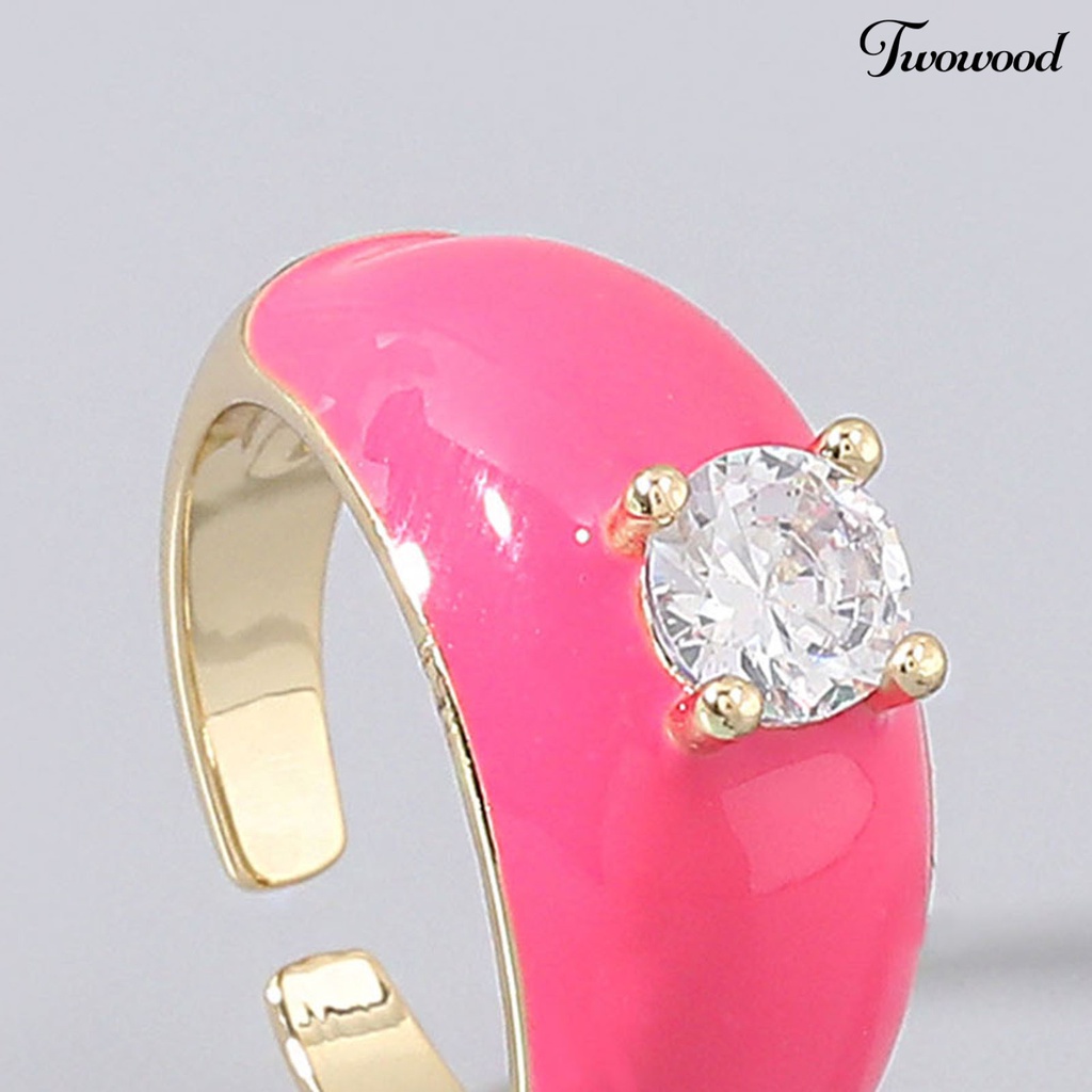 Cincin Model Terbuka Bahan Tembaga Aksen Berlian Imitasi Warna-Warni