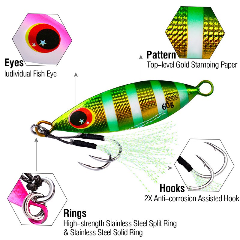 1Pcs 10-60g Metal Slow Jig 10Colors Heavy Sinking Minnow 3D Eyes Laser Fishing Bait 5-8.5cm Fishing Trolling Lure