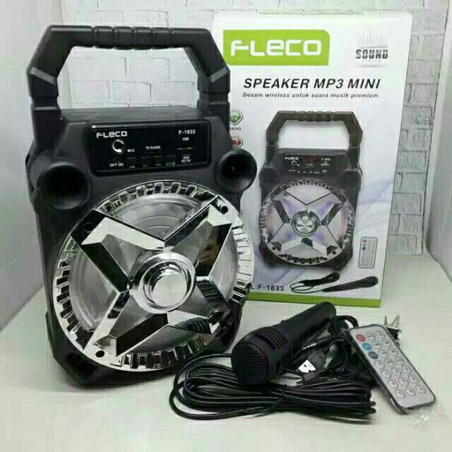 SPEAKER BLUETOOTH FLECO F1833 BONUS MIC KARAOKE/SALON AKTIF WIRELESS MP3 SUPER BASS PREMIUM USB LED