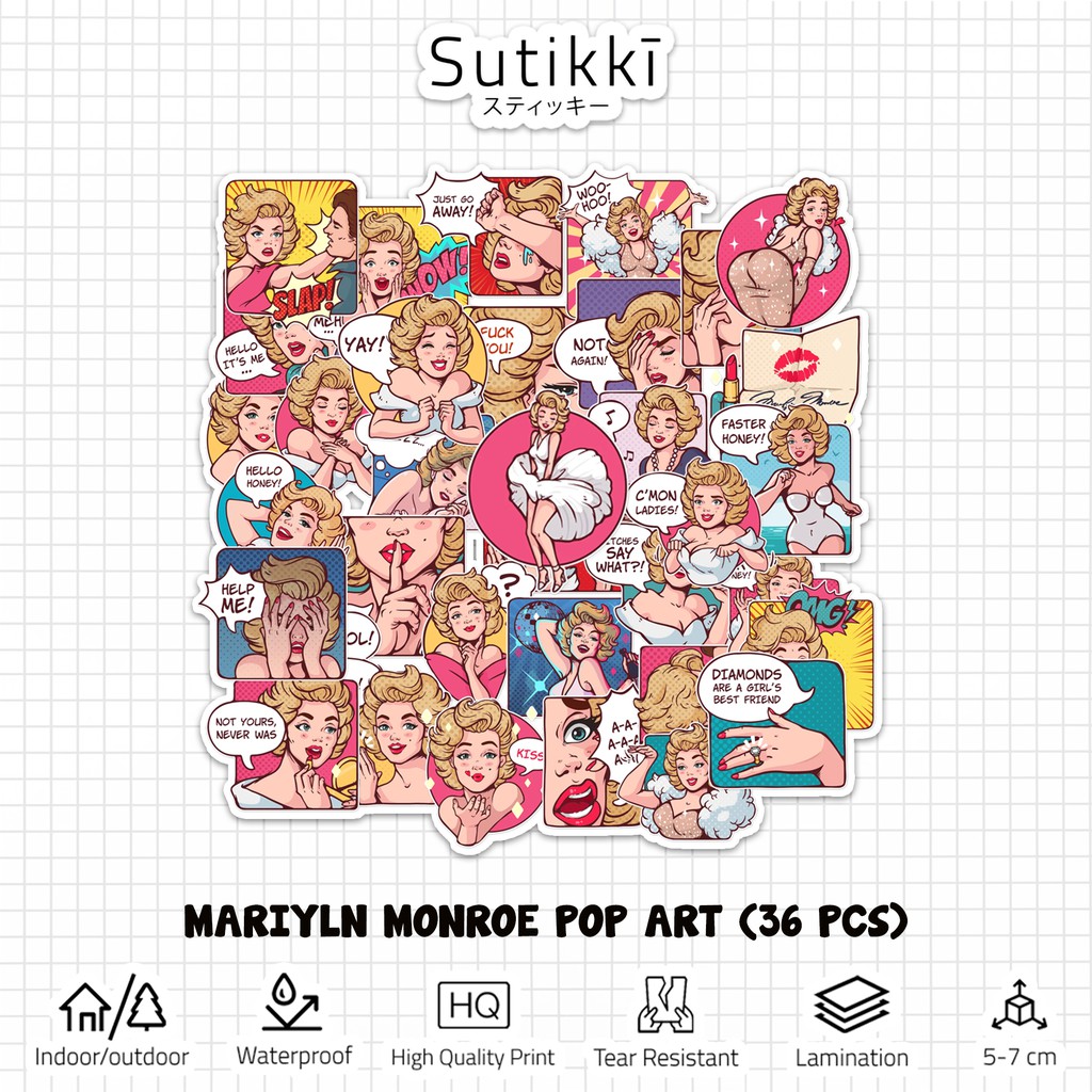 Sutikki | Sticker Pack Marilyn Monroe Pop Art Vintage Cartoon Stiker Laptop Vinyl Aesthetic Koper