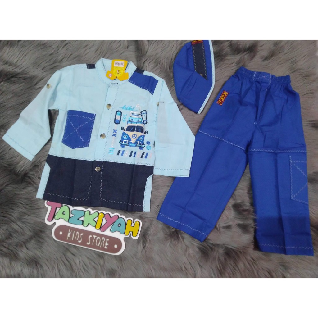 Busana Muslim Set Koko Anak Laki-Laki Keke Biru Elektik Size 2