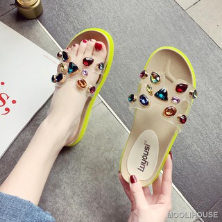  Sandal  Selop Flat Open Toe Bahan Jelly Transparan  Untuk 