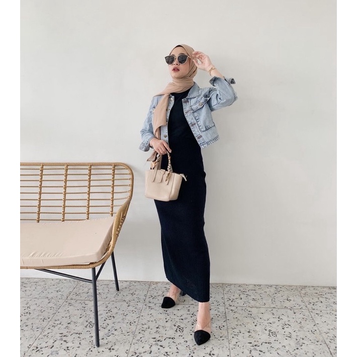 ROK SPAN RAJUT HITAM