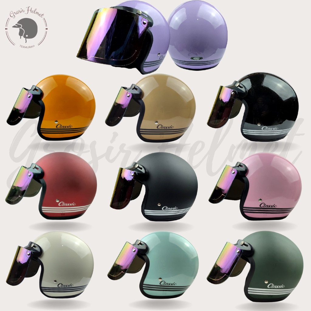 Helm Bogo Dewasa Classic Garis Klasik Retro Wanita Pria Cowok Cewek Wanita Pria full leher SNI