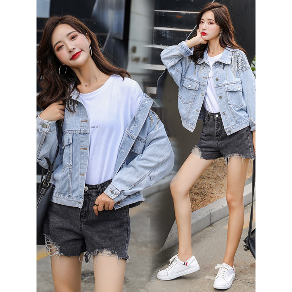 shorts and denim jacket