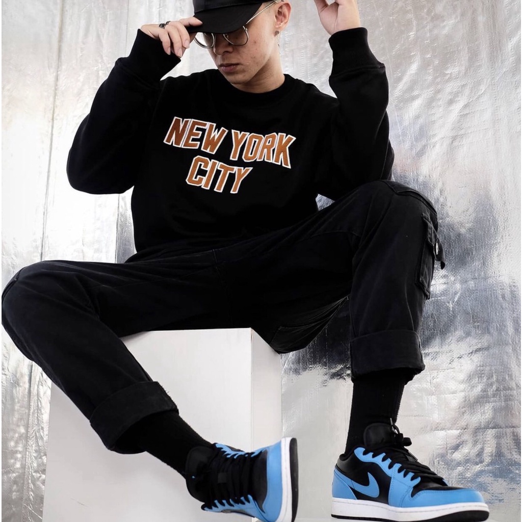 Sweater Crewneck New York City Noforty Distro Bandung - Jaket Sweater Crewneck New York Black Kualitas Noforty Premium - Jaket Crewneck New York Pria