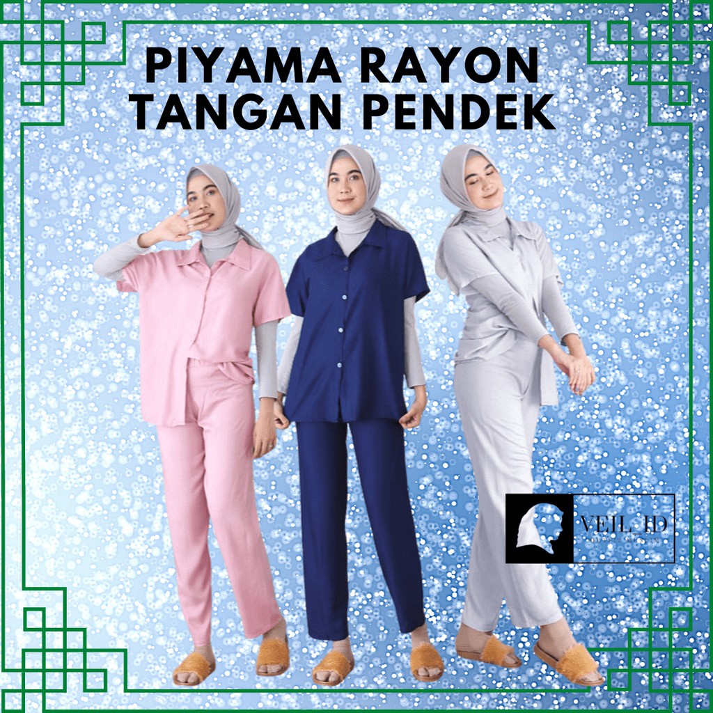 [Bisa COD] Baju Tidur Wanita Dewasa Tangan Pendek Setelan Piyama Rayon Tangan Pendek Warna Polos