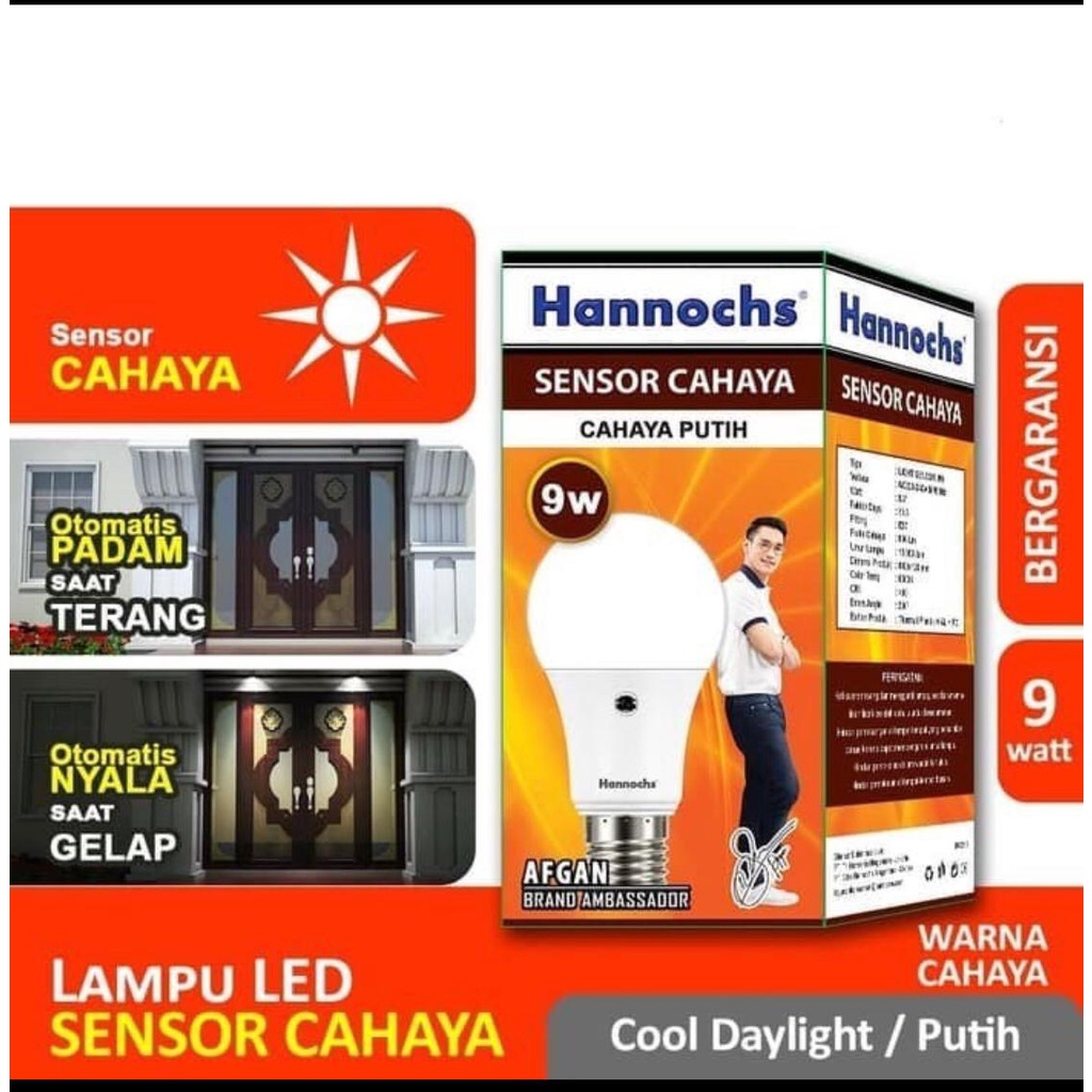 LAMPU LED SENSOR CAHAYA MERK HANNOCH 9 WATT PUTIH