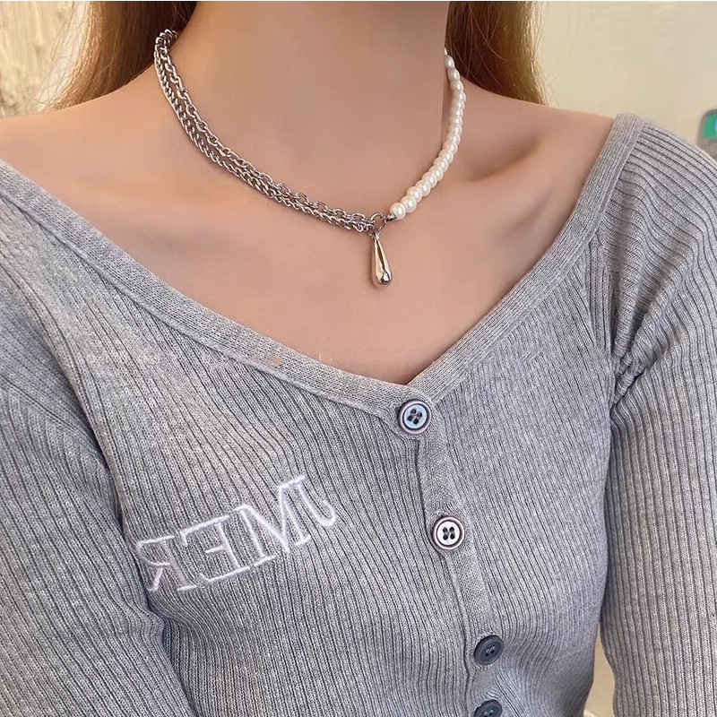 Baru niche desain air Mutiara penurunan jahitan liontin kalung kepribadian wanita sweet cool trendi