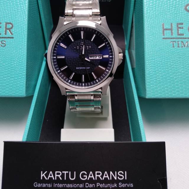 Jam tangan pria wanita Hegner HW 3901 G silver Original