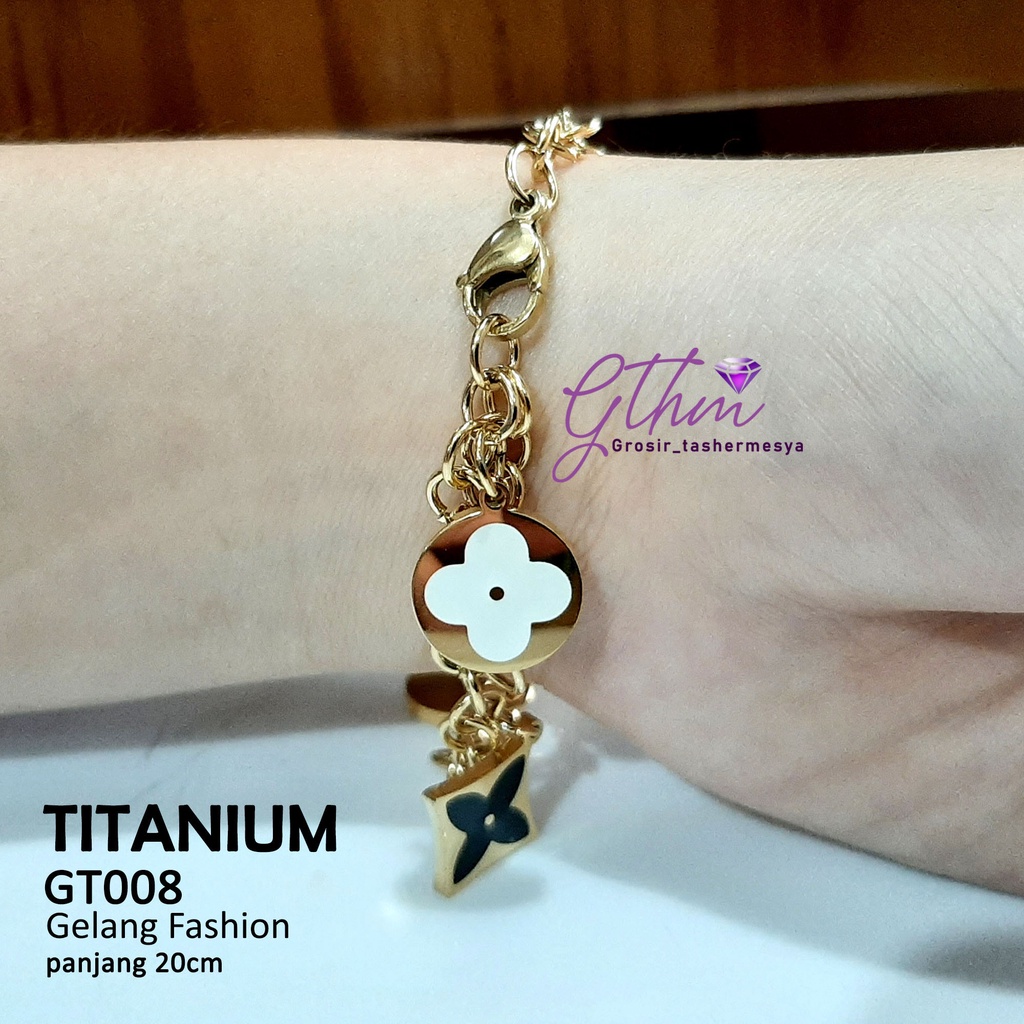 Gthm Gelang tangan wanita titanium anti karat bagus seperti emas asli GT008 premium quality