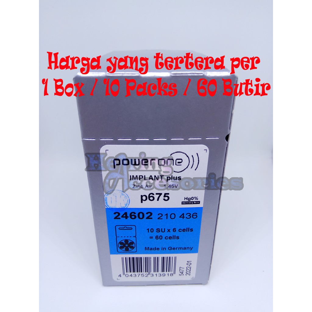 Baterai Alat Bantu Dengar Hearing Aid Battery PowerOne Implant 675 (P675)