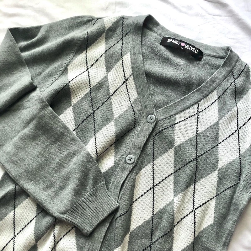 Brandy Melville Elizabeth Cardigan in Grey-White ORI Indo