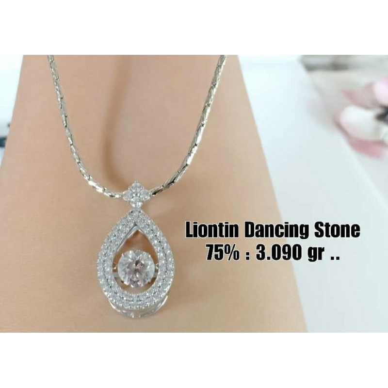 Liontin dancing stone emas putih 750